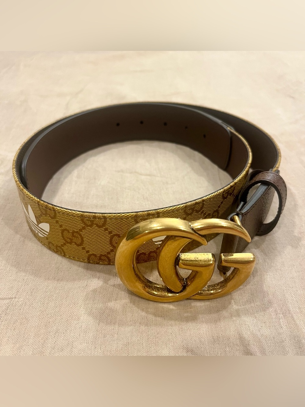 $790 Gucci x Adidas GG Marmont Trefoil Supreme Canvas Belt
